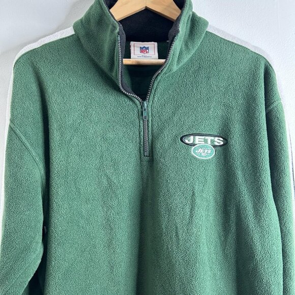 New York Jets Fleece Sweater Jacket Sz L Green NFL Football Quarter Zip Pullover - Picture 2 of 9